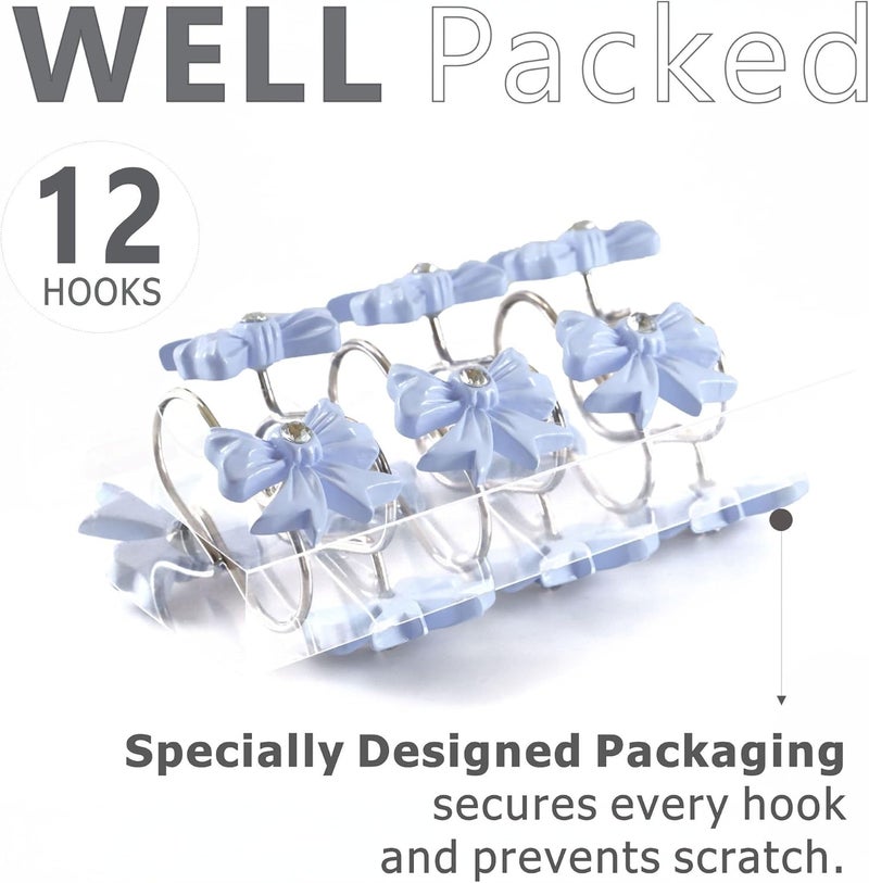Popkozzi Blue Bow Shower Curtain Hooks: Cute Bow Knot Shaped Rustproof Stainless Steel Decorative Rings for Girls Kids & Elegant Bathroom Décor – Charming Accessory for Nursery Coastal & Cottage Bathrooms - Image 2